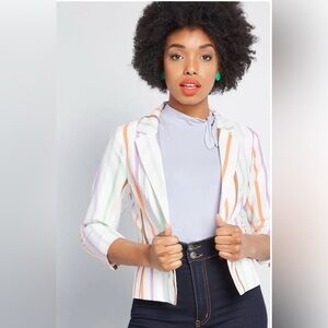 ModCloth Striped Pastel Linen Cotton Blazer | Size Small | NWT